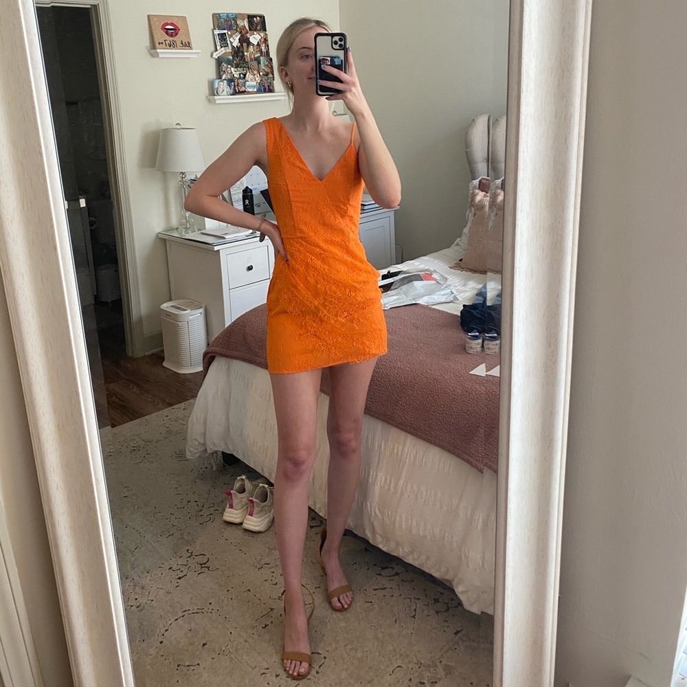Michael Costello x Revolve mini dress in orange